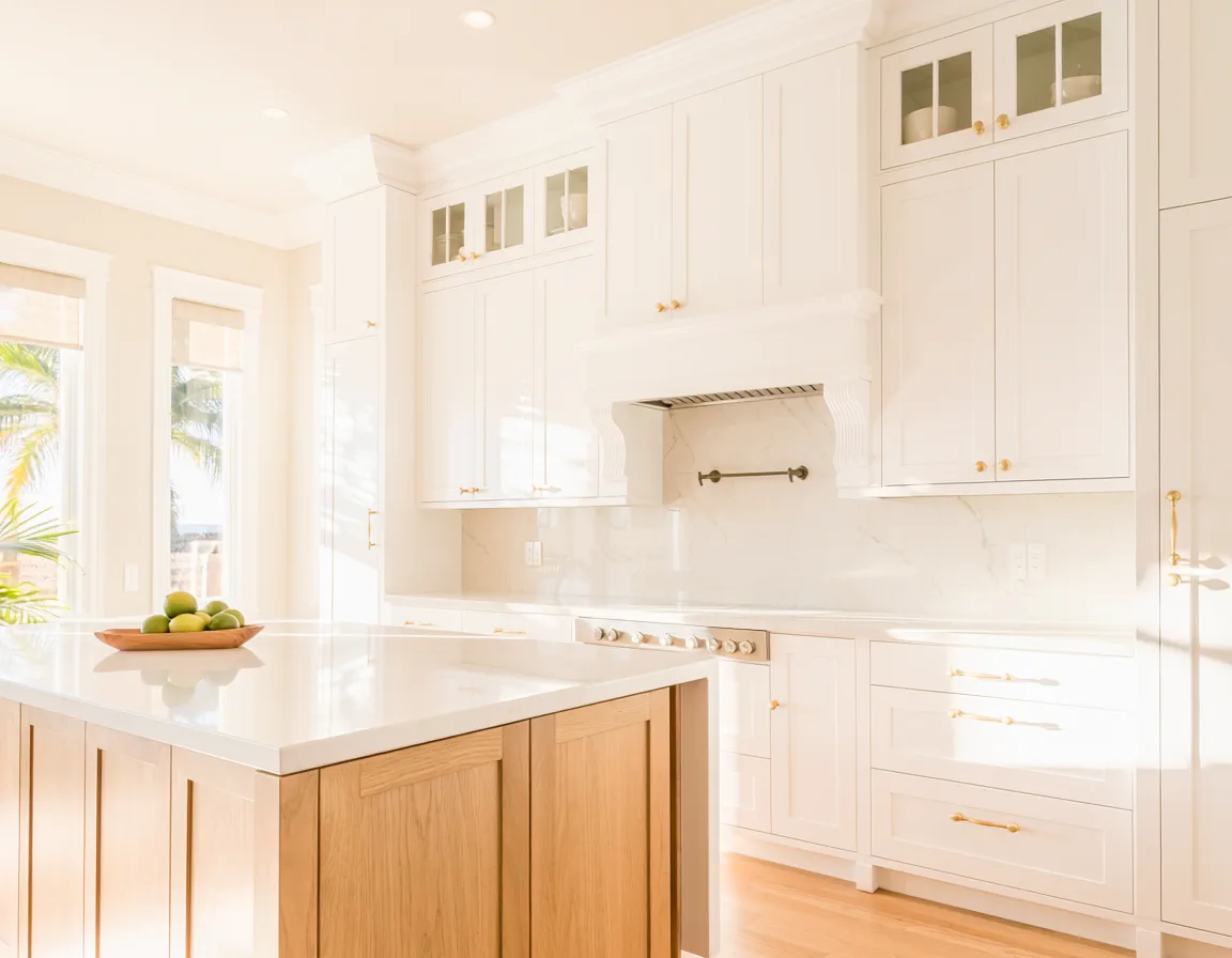 Custom kitchen cabinetry with an island in a bright Florida home