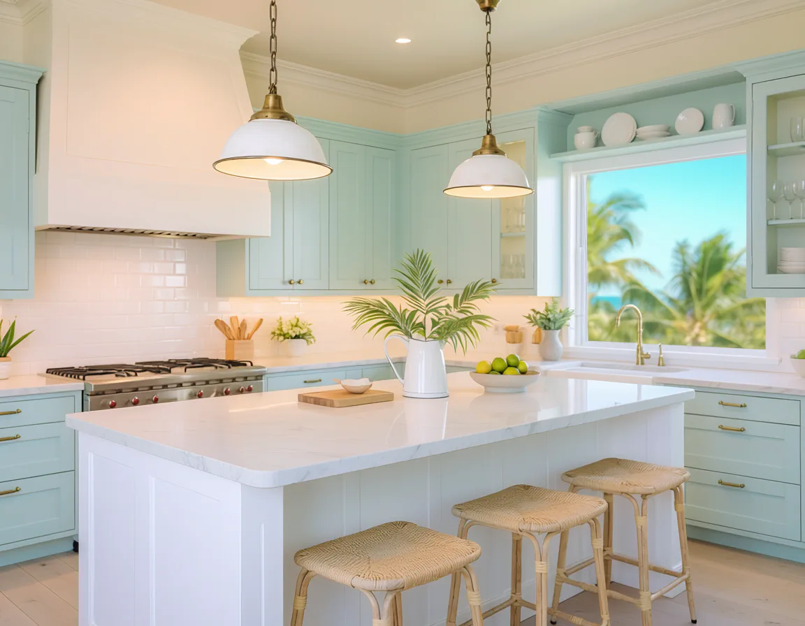 Coastal-style kitchen cabinetry in a Siesta Key home