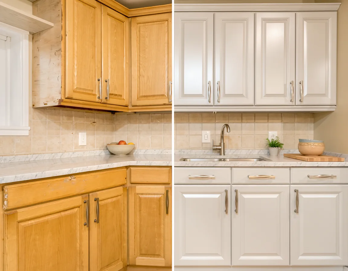 Kitchen cabinets updated with new door fronts and hardware