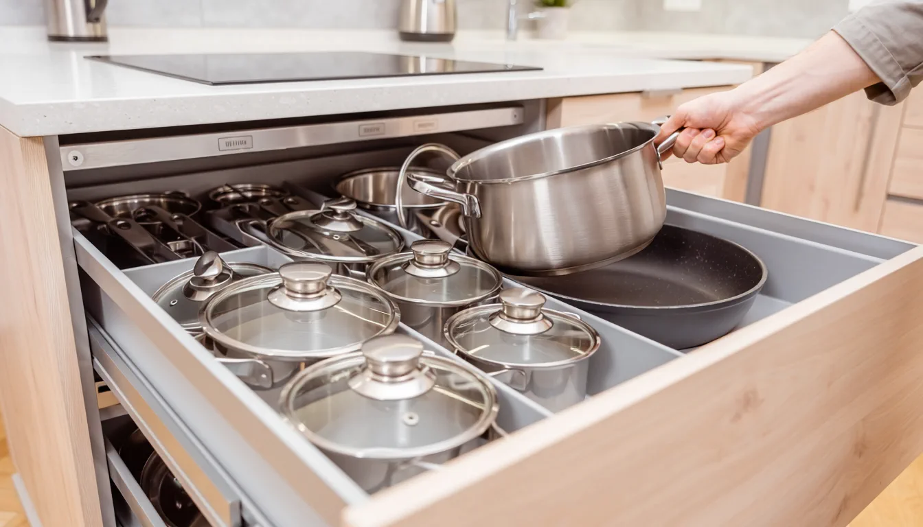 Custom kitchen island with deep drawer storage